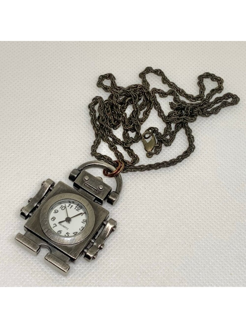 JinXin Robot pendant pocket watch necklace toned 32mm quartz analog running